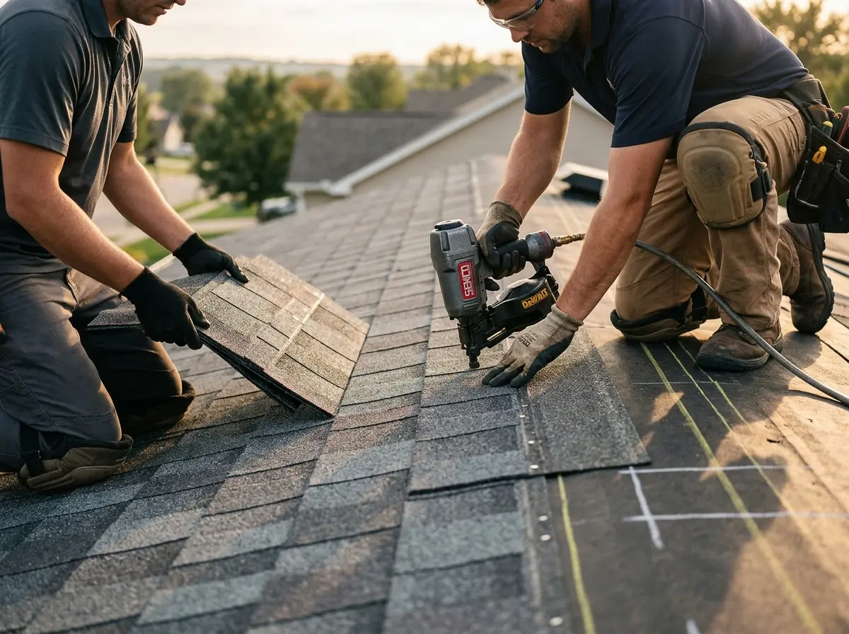Professional roofer working on a residential roof in Sapulpa
